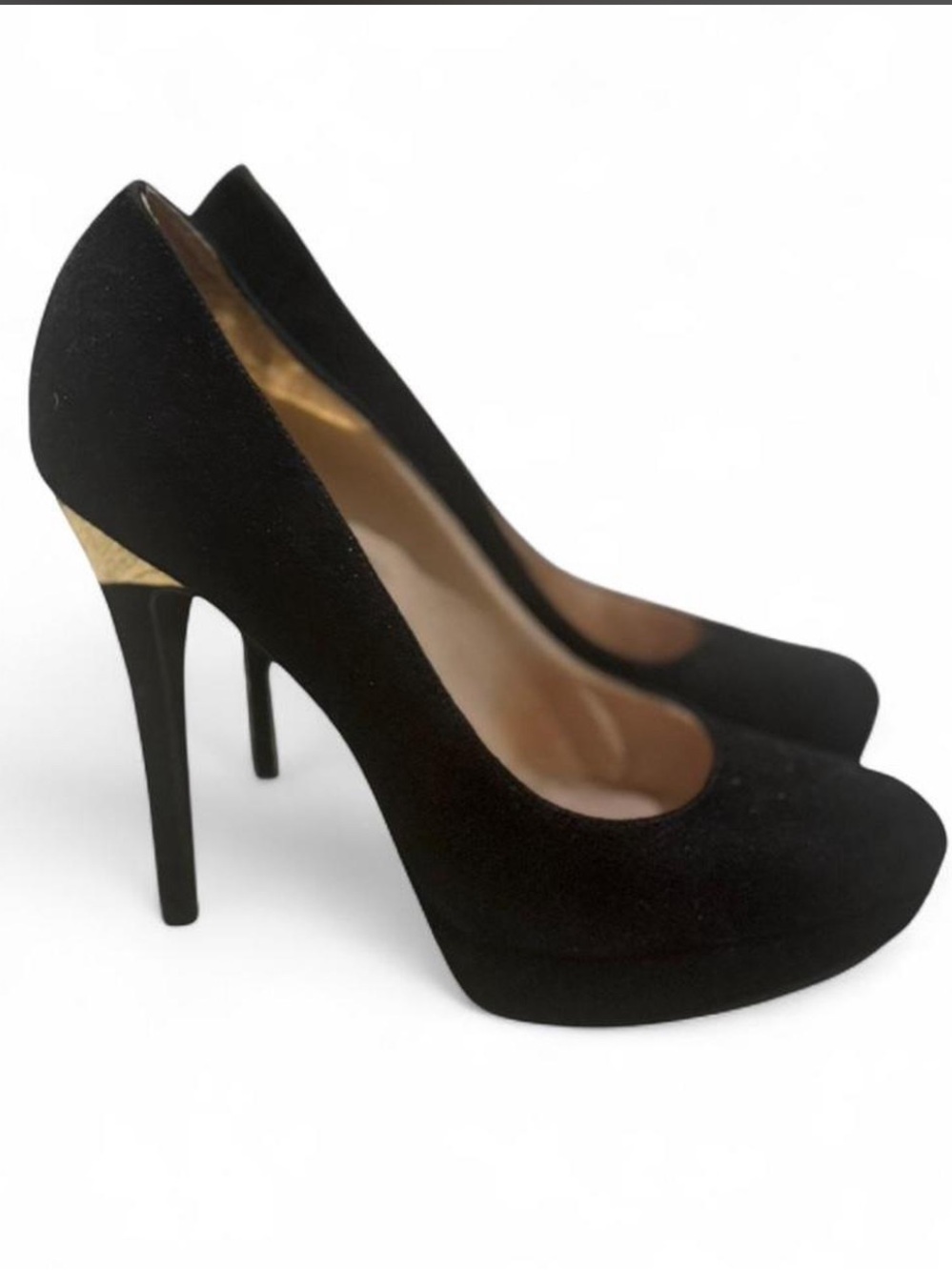 Michael Kors Black Suede High Heel Pumps with Gold